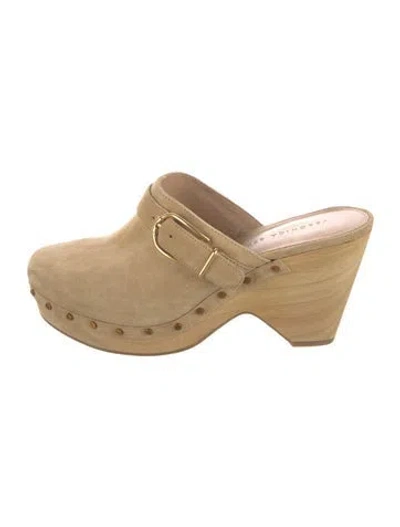 Pre-owned Veronica Beard Suede Studded Accents Mules In Brown