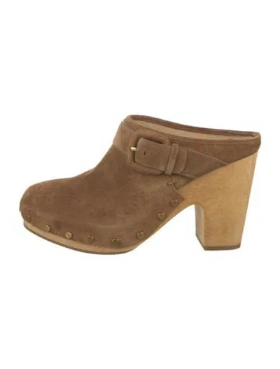 Pre-owned Veronica Beard Suede Studded Accents Mules In Brown