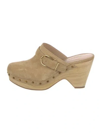 Pre-owned Veronica Beard Suede Studded Accents Mules In Brown