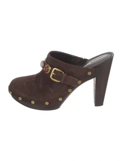 Pre-owned Veronica Beard Suede Studded Accents Mules In Brown