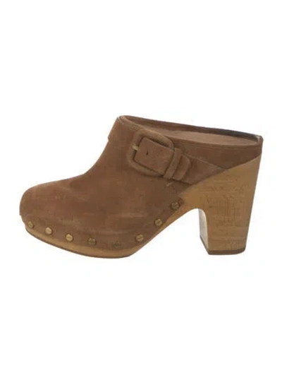 Pre-owned Veronica Beard Suede Studded Accents Mules In Brown