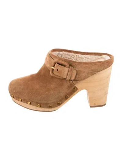 Pre-owned Veronica Beard Suede Studded Accents Mules In Brown