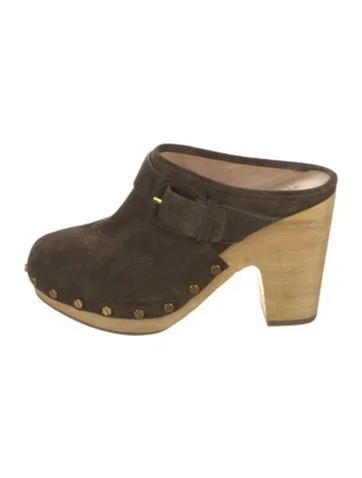 Pre-owned Veronica Beard Suede Studded Accents Mules In Brown
