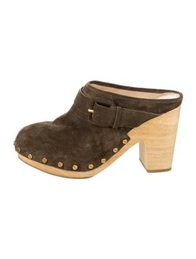Pre-owned Veronica Beard Suede Studded Accents Mules In Brown