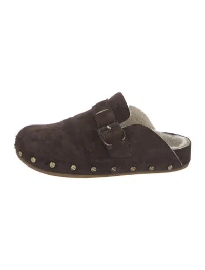 Pre-owned Veronica Beard Suede Studded Accents Mules In Brown