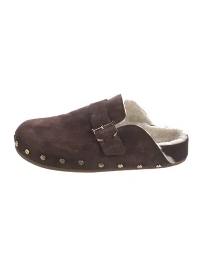 Pre-owned Veronica Beard Suede Studded Accents Mules In Brown
