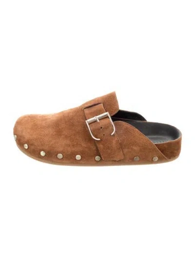 Pre-owned Veronica Beard Suede Studded Accents Mules In Brown
