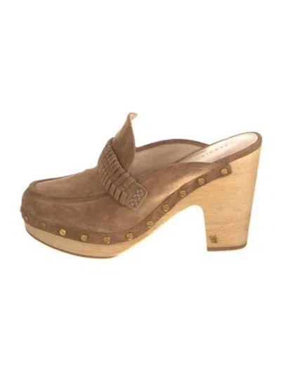Pre-owned Veronica Beard Suede Studded Accents Mules In Brown