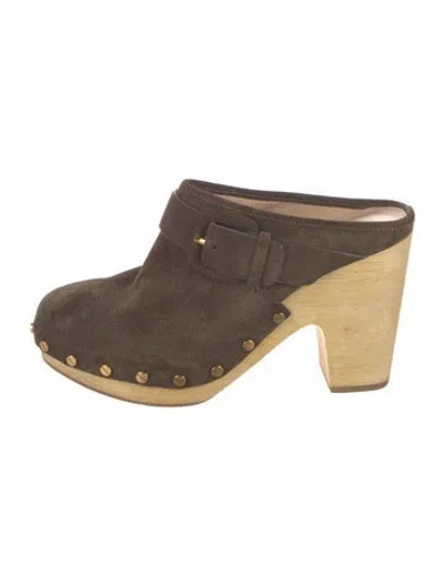 Pre-owned Veronica Beard Suede Studded Accents Mules In Brown