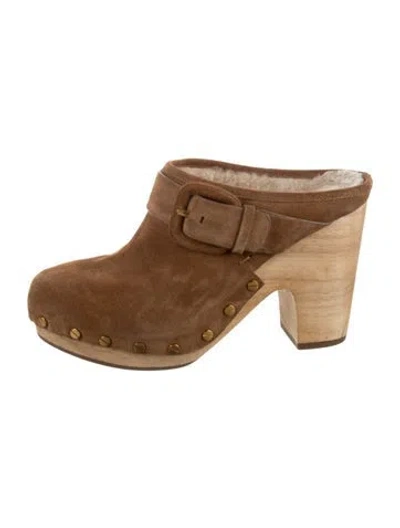 Pre-owned Veronica Beard Suede Studded Accents Mules In Brown