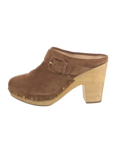 Pre-owned Veronica Beard Suede Studded Accents Mules In Brown