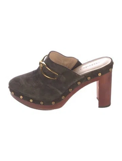 Pre-owned Veronica Beard Suede Studded Accents Mules In Brown