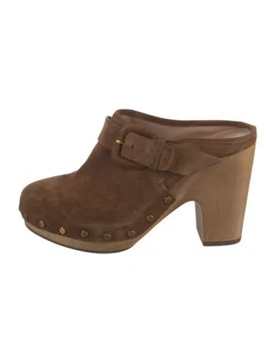 Pre-owned Veronica Beard Suede Studded Accents Mules In Brown
