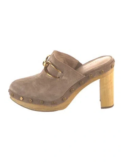 Pre-owned Veronica Beard Suede Studded Accents Mules In Brown