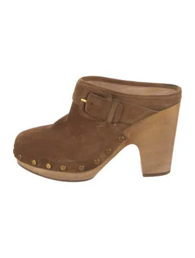 Pre-owned Veronica Beard Suede Studded Accents Mules In Brown