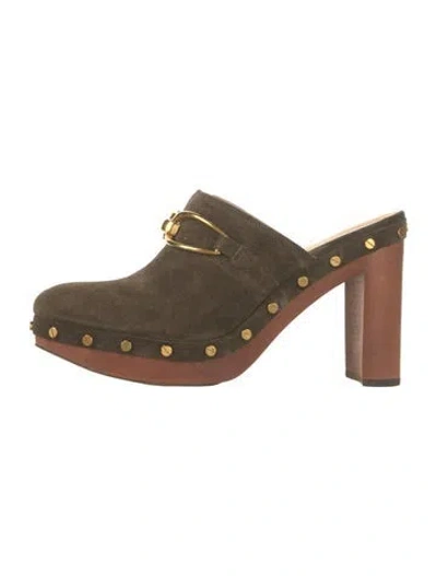Pre-owned Veronica Beard Suede Studded Accents Mules In Brown/green