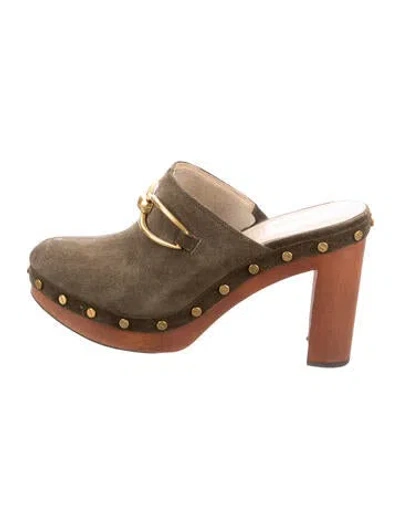 Pre-owned Veronica Beard Suede Studded Accents Mules In Brown/green