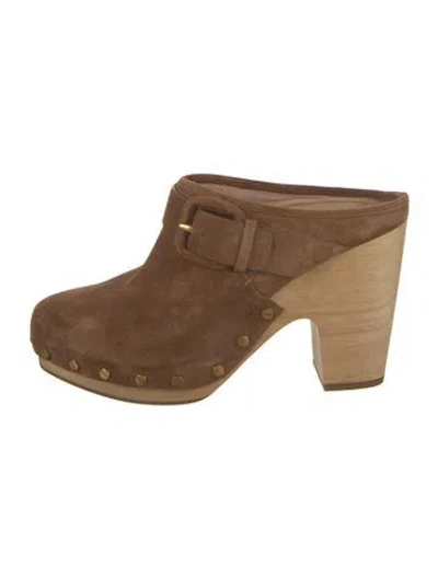 Pre-owned Veronica Beard Suede Studded Accents Mules In Brown/neutrals