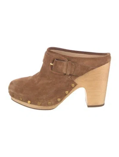 Pre-owned Veronica Beard Suede Studded Accents Mules In Brown/neutrals