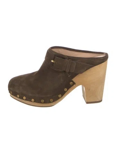 Pre-owned Veronica Beard Suede Studded Accents Mules In Green