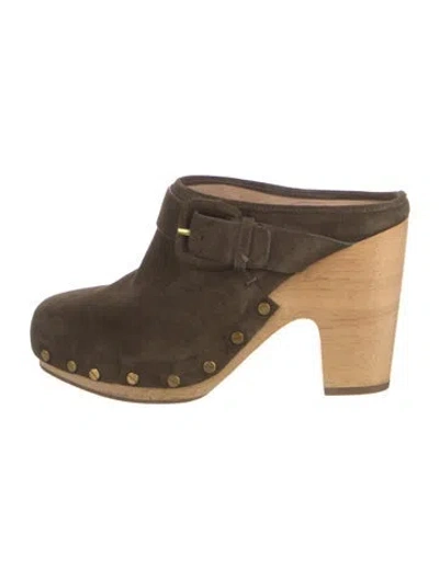 Pre-owned Veronica Beard Suede Studded Accents Mules In Green