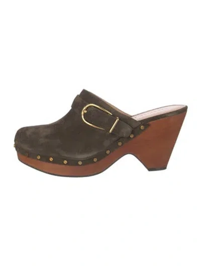 Pre-owned Veronica Beard Suede Studded Accents Mules In Green