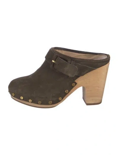 Pre-owned Veronica Beard Suede Studded Accents Mules In Green