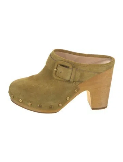 Pre-owned Veronica Beard Suede Studded Accents Mules In Green