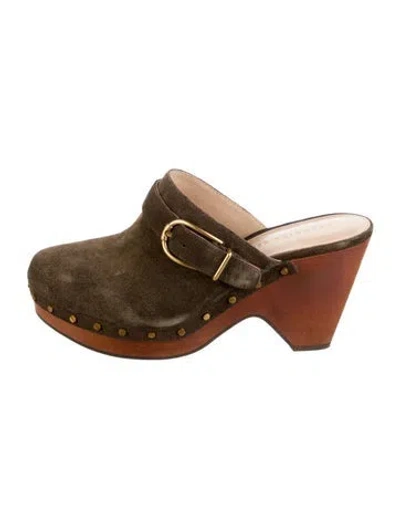 Pre-owned Veronica Beard Suede Studded Accents Mules In Green