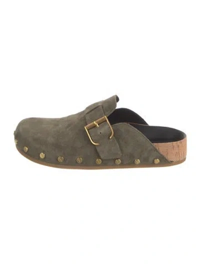 Pre-owned Veronica Beard Suede Studded Accents Mules In Green