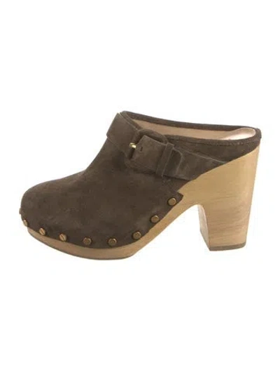 Pre-owned Veronica Beard Suede Studded Accents Mules In Green