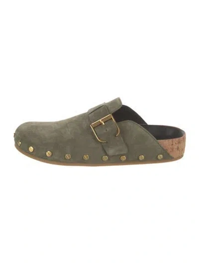 Pre-owned Veronica Beard Suede Studded Accents Mules In Green