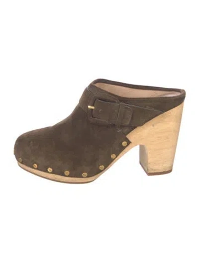 Pre-owned Veronica Beard Suede Studded Accents Mules In Green