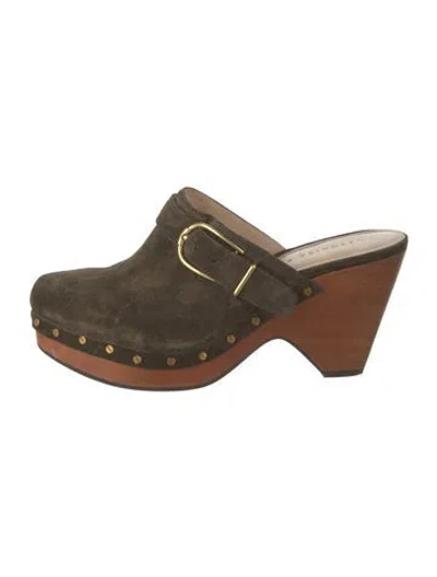 Pre-owned Veronica Beard Suede Studded Accents Mules In Green