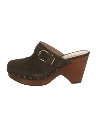 Pre-owned Veronica Beard Suede Studded Accents Mules In Green
