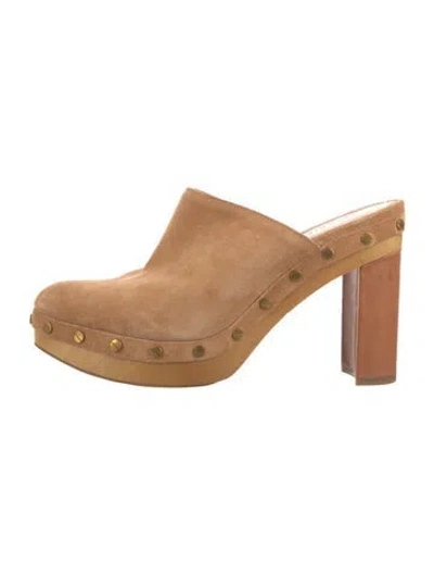 Pre-owned Veronica Beard Suede Studded Accents Mules In Neutral