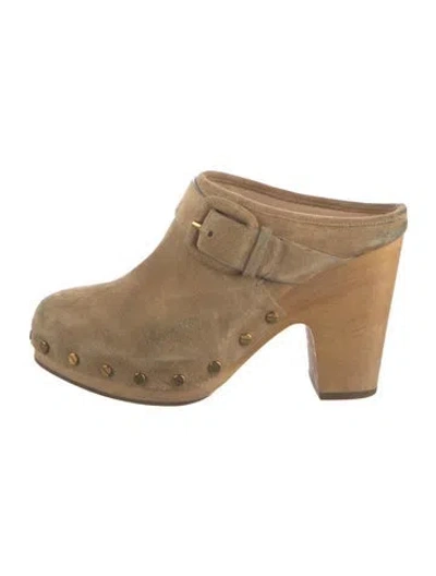 Pre-owned Veronica Beard Suede Studded Accents Mules In Neutral
