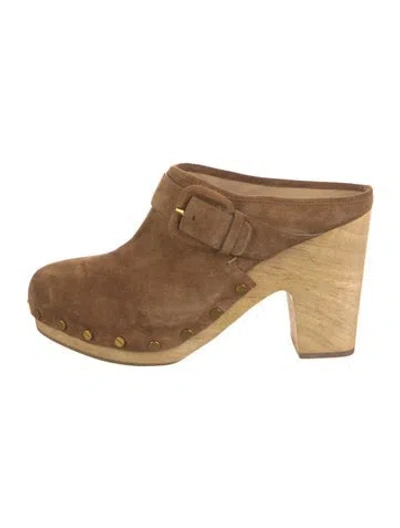 Pre-owned Veronica Beard Suede Studded Accents Mules In Neutral