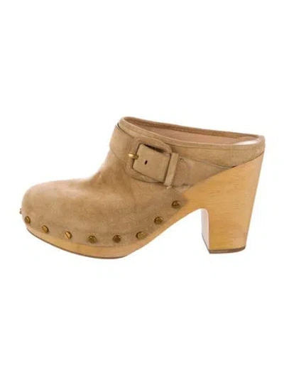 Pre-owned Veronica Beard Suede Studded Accents Mules In Neutral