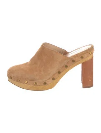 Pre-owned Veronica Beard Suede Studded Accents Mules In Neutral