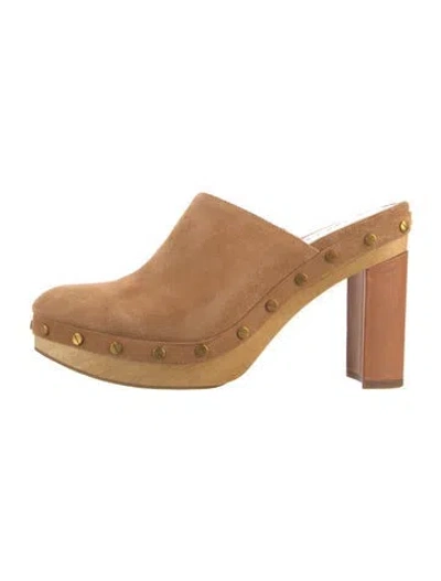 Pre-owned Veronica Beard Suede Studded Accents Mules In Neutral