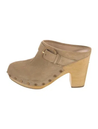 Pre-owned Veronica Beard Suede Studded Accents Mules In Neutral