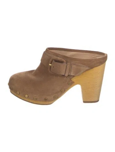 Pre-owned Veronica Beard Suede Studded Accents Mules In Neutrals