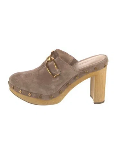 Pre-owned Veronica Beard Suede Studded Accents Mules In Neutrals