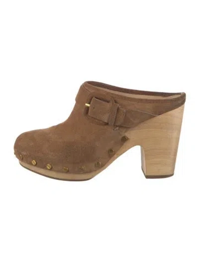 Pre-owned Veronica Beard Suede Studded Accents Mules In Neutrals