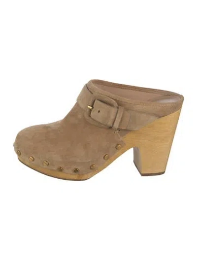 Pre-owned Veronica Beard Suede Studded Accents Mules In Neutrals