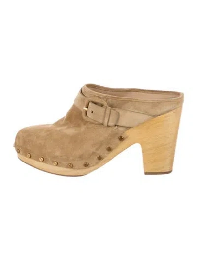 Pre-owned Veronica Beard Suede Studded Accents Mules In Yellow
