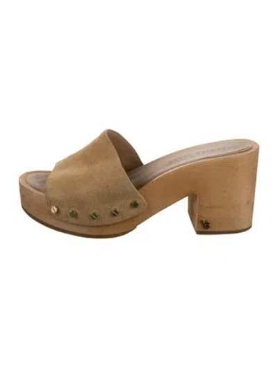 Pre-owned Veronica Beard Suede Studded Accents Sandals In Neutral