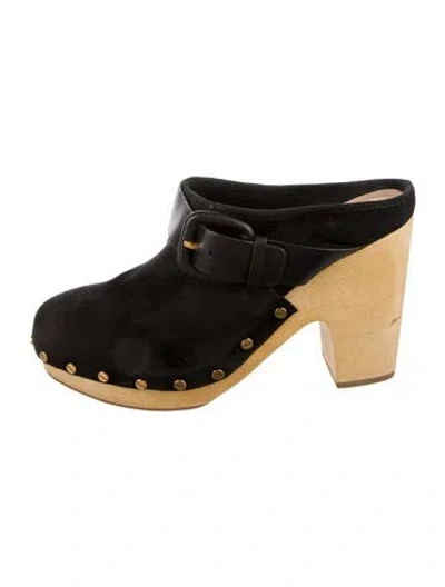 Pre-owned Veronica Beard Suede Studded Accents Slides In Black