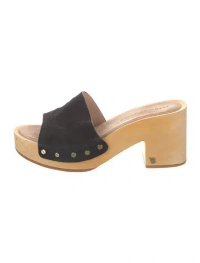 Pre-owned Veronica Beard Suede Studded Accents Slides In Black